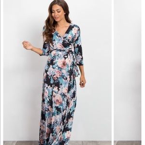 Black floral maternity wrap dress